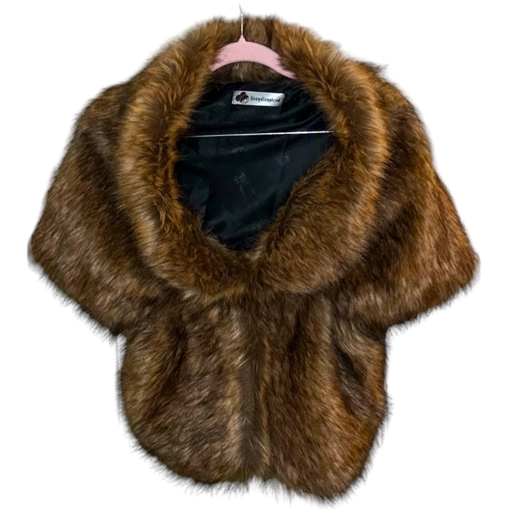 Women’s Faux Fur Mink Dark Brown Wedding Shrug Size One Size with one front clip